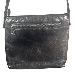 Ralph Lauren Black Leather Shoulder Bag with Zip Pocket has patina soft leather